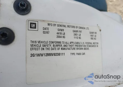 1997 Chevrolet Monte Carlo Ls from USA, damaged, VIN 2G1WW12M8V9236111